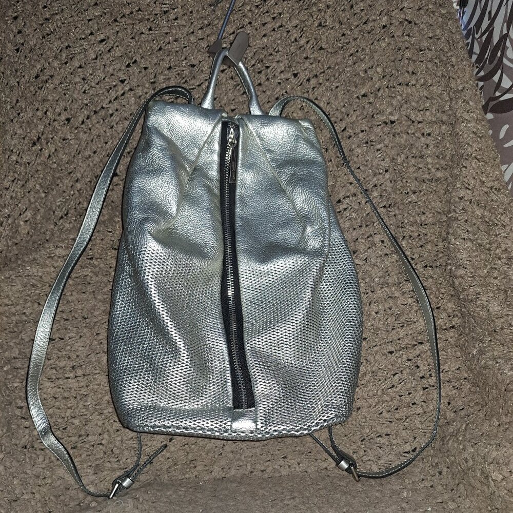 GIANNI CHIARINI-Silver Leather Lined Backpack-Perforated Lower Half-Near Mint